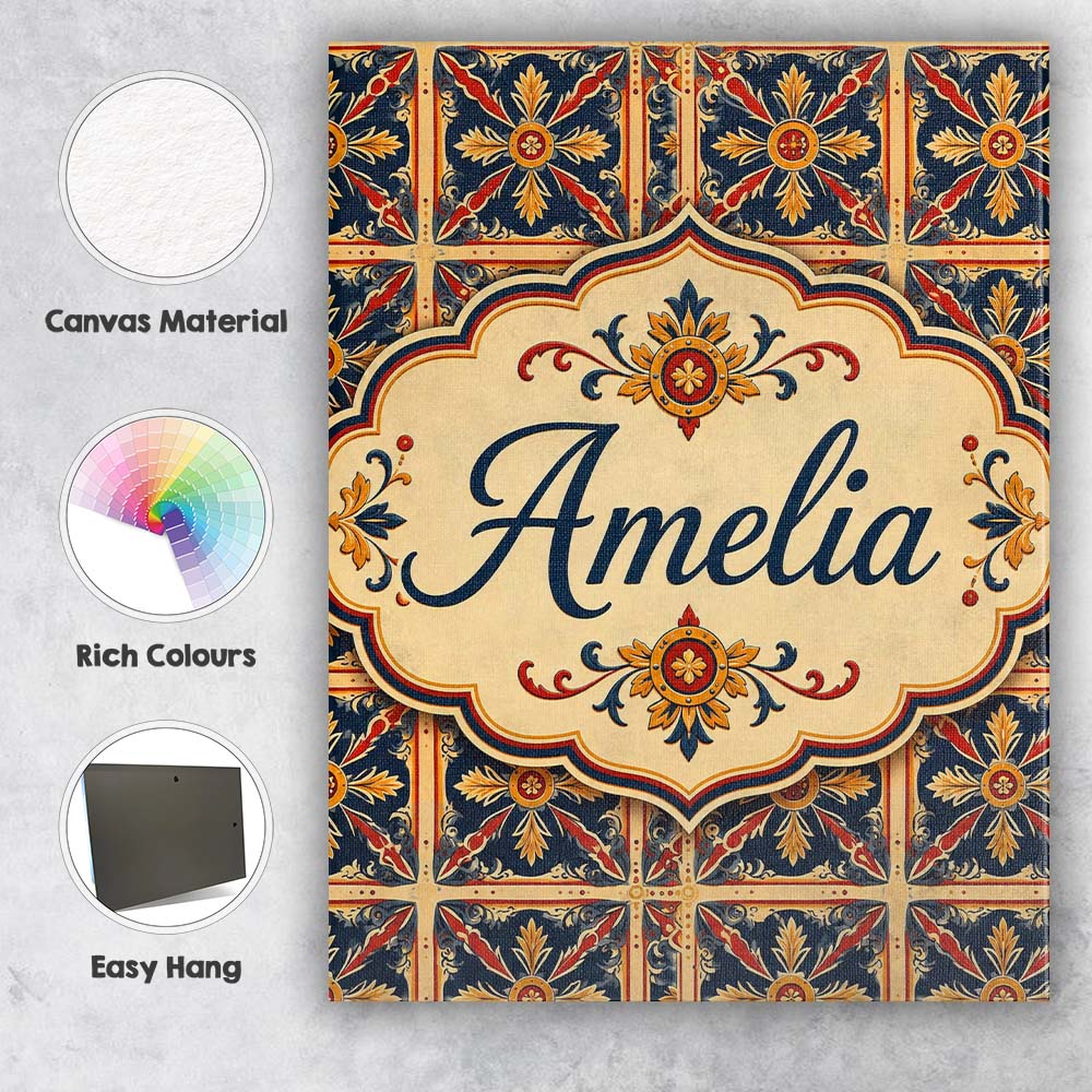 Personalised Name Vibrant Teal Orange Custom Modern Room Accent Creative Decorator Style Canvas Wall Art Print Decor Picture Ready to Hang
