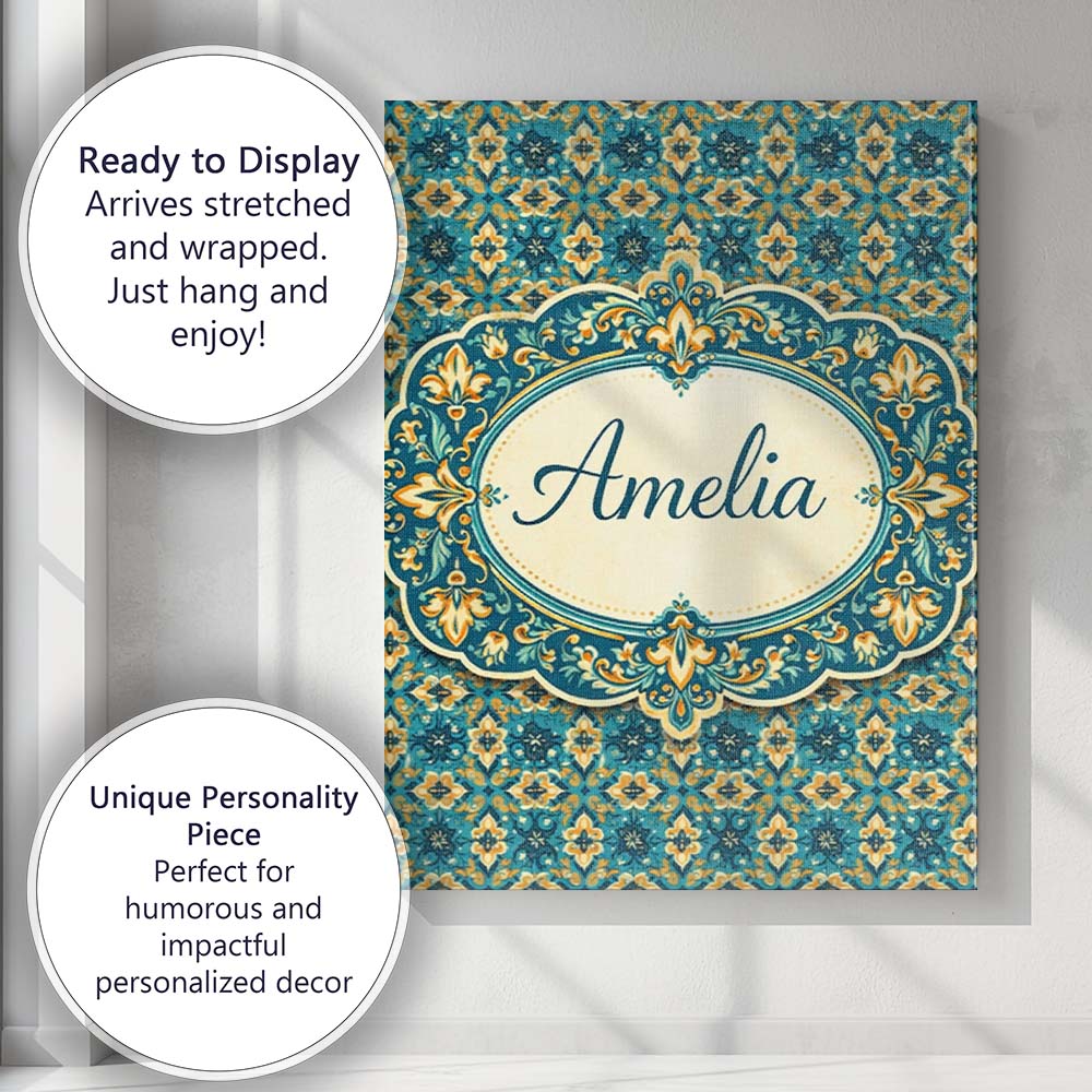Personalised Name Floral Daisy Motif Cream Custom  Unique Gift Idea Elegant Feature Canvas Wall Art Print Decor Picture Ready to Hang