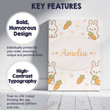 Personalised Name Cute Bunny Carrot Cartoon Animal Pattern Beautiful Custom  Home Canvas Wall Art Print Decor Picture Ready to Hang