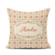 Custom Name Aqua Orange Floral Tile Repeating Seamless Pattern Square Filled Cushion Throw Pillow Sofa Bed Home Decor Zip Washable UK Made