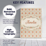 Personalised Name Aqua Orange Floral Tile Custom  Unique Gift Idea Elegant Feature Canvas Wall Art Print Decor Picture Ready to Hang