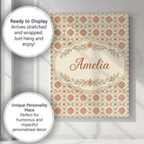 Personalised Name Aqua Orange Floral Tile Custom  Unique Gift Idea Elegant Feature Canvas Wall Art Print Decor Picture Ready to Hang