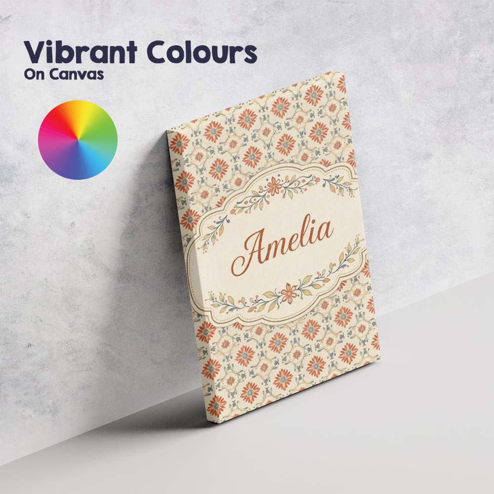 Personalised Name Aqua Orange Floral Tile Custom  Unique Gift Idea Elegant Feature Canvas Wall Art Print Decor Picture Ready to Hang