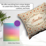 Custom Name Aqua Orange Floral Tile Repeating Seamless Pattern Square Filled Cushion Throw Pillow Sofa Bed Home Decor Zip Washable UK Made
