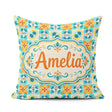 Custom Name Dark Floral Folk Pattern Orange Blue Seamless Lovely Square Filled Cushion Throw Pillow Sofa Bed Home Decor Zip Washable UK Made