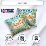 Custom Name Dark Floral Folk Pattern Orange Blue Seamless Lovely Square Filled Cushion Throw Pillow Sofa Bed Home Decor Zip Washable UK Made