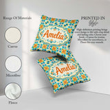 Custom Name Dark Floral Folk Pattern Orange Blue Seamless Lovely Square Filled Cushion Throw Pillow Sofa Bed Home Decor Zip Washable UK Made