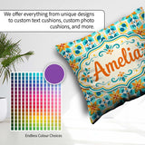Custom Name Dark Floral Folk Pattern Orange Blue Seamless Lovely Square Filled Cushion Throw Pillow Sofa Bed Home Decor Zip Washable UK Made