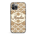 Ornamental Blue Floral Lattice Vintage Seamless Custom Name Protective Phone Case Mobile Cover Durable Everyday Smartphone Shock Resistant