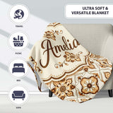 Ornamental Blue Floral Lattice Vintage Seamless Pattern Lovely  Personalised Custom Name Super Soft Fleece Blanket Bed Sofa Throw