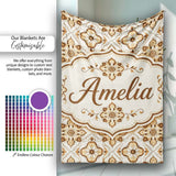 Ornamental Blue Floral Lattice Vintage Seamless Pattern Lovely  Personalised Custom Name Super Soft Fleece Blanket Bed Sofa Throw