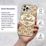 Ornamental Blue Floral Lattice Vintage Seamless Custom Name Protective Phone Case Mobile Cover Durable Everyday Smartphone Shock Resistant