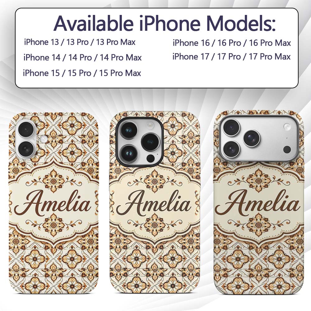 Ornamental Blue Floral Lattice Vintage Seamless Custom Name Protective Phone Case Mobile Cover Durable Everyday Smartphone Shock Resistant