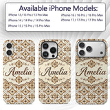 Ornamental Blue Floral Lattice Vintage Seamless Custom Name Protective Phone Case Mobile Cover Durable Everyday Smartphone Shock Resistant