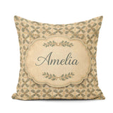 Custom Name Soft Pastel Floral Tile Pink Green Seamless Pattern Square Filled Cushion Throw Pillow Sofa Bed Home Decor Zip Washable UK Made