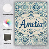 Personalised Name Classic Floral Tile Custom Modern Room Accent Creative Decorator Style Canvas Wall Art Print Decor Picture Ready to Hang