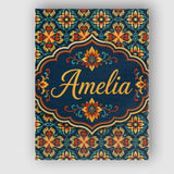 Personalised Name Teal and Mustard Ornate Custom  Unique Gift Idea Elegant Feature Canvas Wall Art Print Decor Picture Ready to Hang