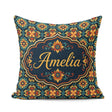 Custom Name Teal and Mustard Ornate Floral Tile with Symmetrical Square Filled Cushion Throw Pillow Sofa Bed Home Decor Zip Washable UK Made