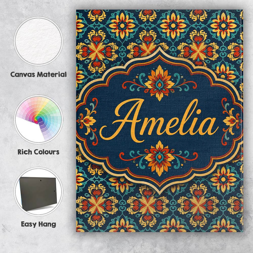 Personalised Name Teal and Mustard Ornate Custom  Unique Gift Idea Elegant Feature Canvas Wall Art Print Decor Picture Ready to Hang