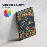 Personalised Name Teal and Mustard Ornate Custom  Unique Gift Idea Elegant Feature Canvas Wall Art Print Decor Picture Ready to Hang