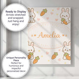 Personalised Name Cute Bunny Carrot Cartoon Animal Pattern Beautiful Custom  Home Canvas Wall Art Print Decor Picture Ready to Hang