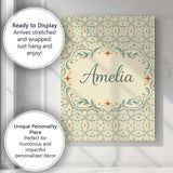 Personalised Name Soft Aqua and Coral Custom Modern Room Accent Creative Decorator Style Canvas Wall Art Print Decor Picture Ready to Hang