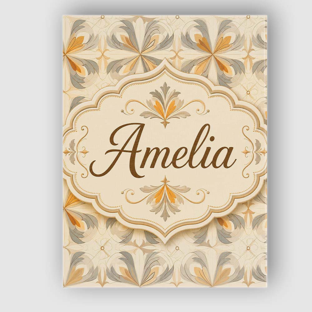 Personalised Name Neutral Beige and Ochre Custom  Unique Gift Idea Elegant Feature Canvas Wall Art Print Decor Picture Ready to Hang