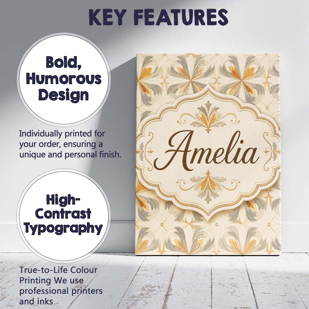 Personalised Name Neutral Beige and Ochre Custom  Unique Gift Idea Elegant Feature Canvas Wall Art Print Decor Picture Ready to Hang