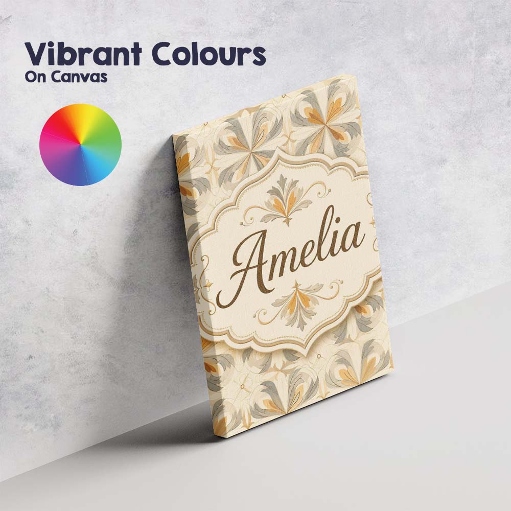 Personalised Name Neutral Beige and Ochre Custom  Unique Gift Idea Elegant Feature Canvas Wall Art Print Decor Picture Ready to Hang
