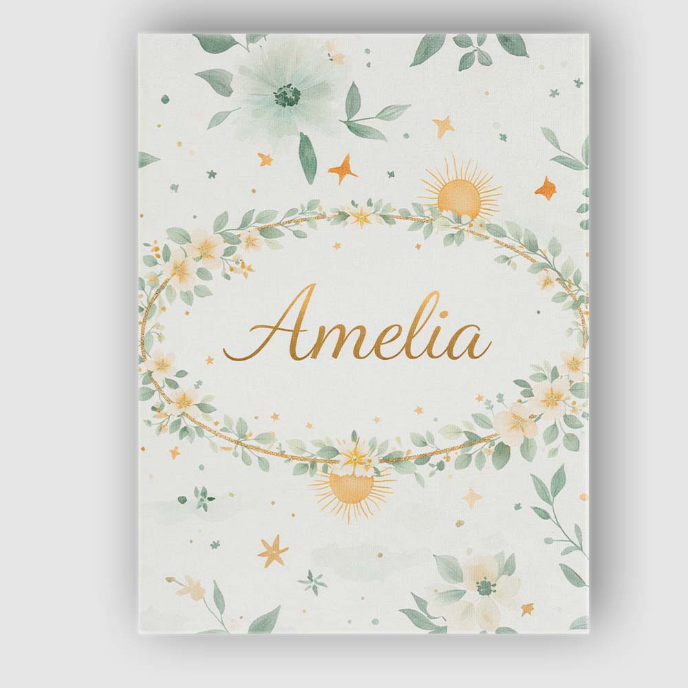 Personalised Name Minimal Floral Leaves and Sun Pattern White Custom Contemporary Display Canvas Wall Art Print Decor Picture Ready to Hang