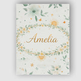 Personalised Name Minimal Floral Leaves and Sun Pattern White Custom Contemporary Display Canvas Wall Art Print Decor Picture Ready to Hang