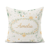 Custom Name Minimal Floral Leaves and Sun Pattern White Seamless Square Filled Cushion Throw Pillow Sofa Bed Home Decor Zip Washable UK Made