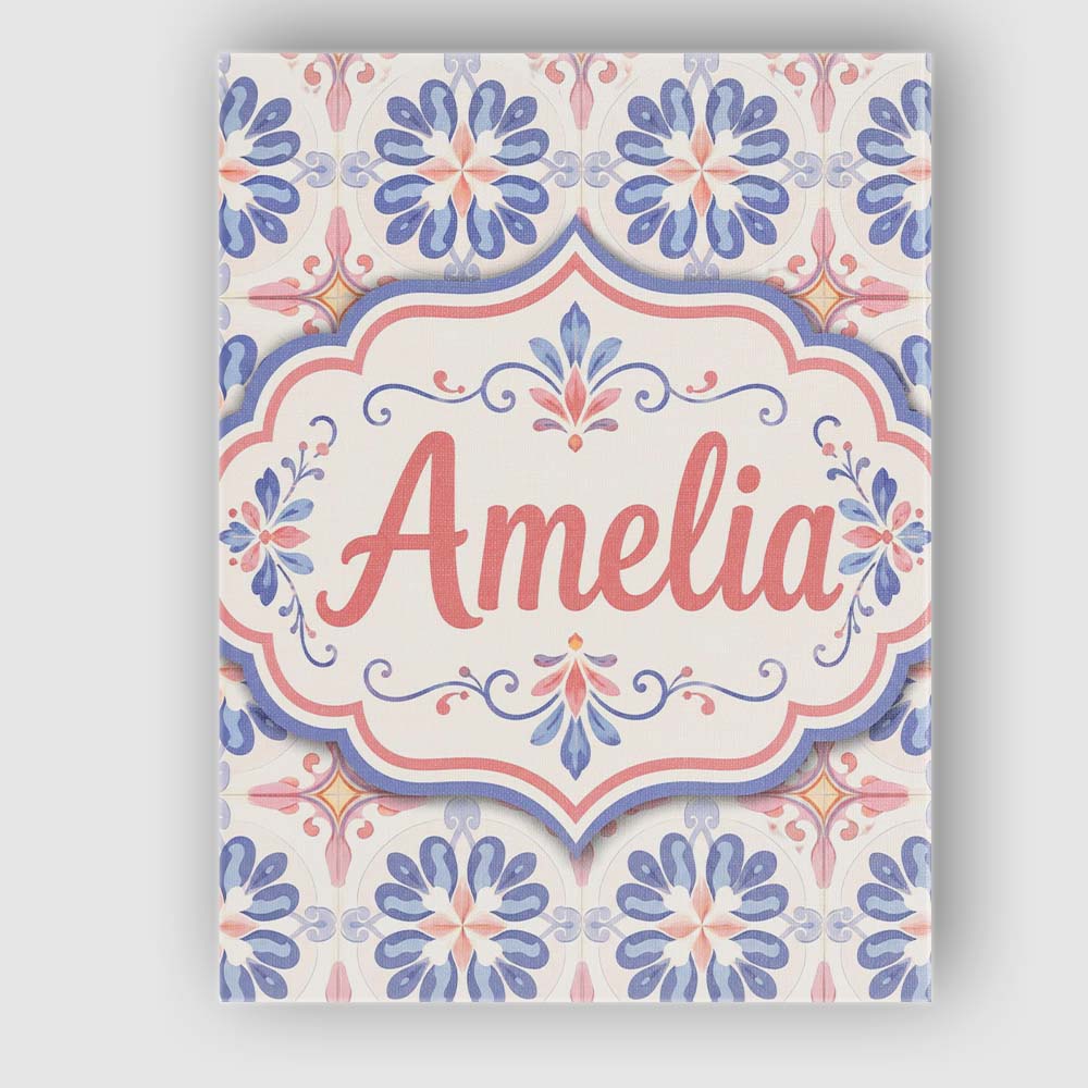 Personalised Name Pastel Blue and Pink Custom  Modern Room Accent Elegant Feature Canvas Wall Art Print Decor Picture Ready to Hang