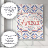 Personalised Name Pastel Blue and Pink Custom  Modern Room Accent Elegant Feature Canvas Wall Art Print Decor Picture Ready to Hang
