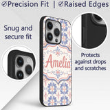 Pastel Blue and Pink Decorative Tile Pattern with Custom Name Protective Phone Case Mobile Cover Durable Everyday Smartphone Shock Resistant