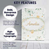Personalised Name Minimal Floral Leaves and Sun Pattern White Custom Contemporary Display Canvas Wall Art Print Decor Picture Ready to Hang
