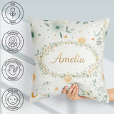 Custom Name Minimal Floral Leaves and Sun Pattern White Seamless Square Filled Cushion Throw Pillow Sofa Bed Home Decor Zip Washable UK Made