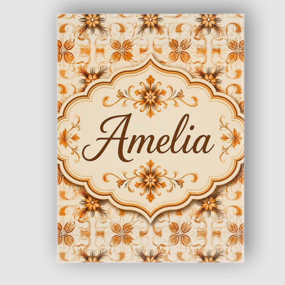 Personalised Name Golden Brown Ornate Custom Modern Room Accent Creative Decorator Style Canvas Wall Art Print Decor Picture Ready to Hang