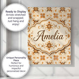 Personalised Name Golden Brown Ornate Custom Modern Room Accent Creative Decorator Style Canvas Wall Art Print Decor Picture Ready to Hang