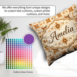 Custom Name Golden Brown Ornate Floral Tile Pattern with Classic Square Filled Cushion Throw Pillow Sofa Bed Home Decor Zip Washable UK Made