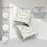 Custom Name Minimal Floral Leaves and Sun Pattern White Seamless Square Filled Cushion Throw Pillow Sofa Bed Home Decor Zip Washable UK Made