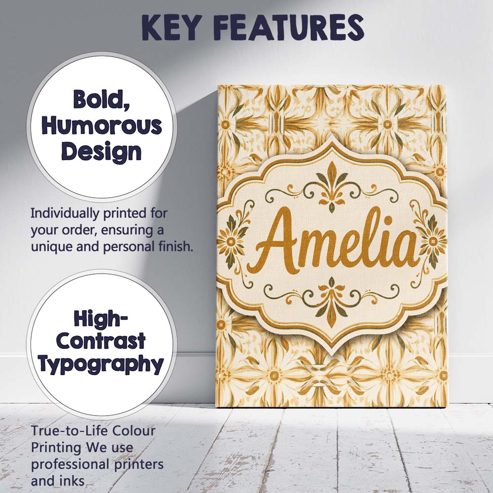 Personalised Name Light Tan and Ochre Custom Modern Room Accent Creative Decorator Style Canvas Wall Art Print Decor Picture Ready to Hang