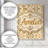 Personalised Name Light Tan and Ochre Custom Modern Room Accent Creative Decorator Style Canvas Wall Art Print Decor Picture Ready to Hang