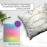 Custom Name Minimal Floral Leaves and Sun Pattern White Seamless Square Filled Cushion Throw Pillow Sofa Bed Home Decor Zip Washable UK Made