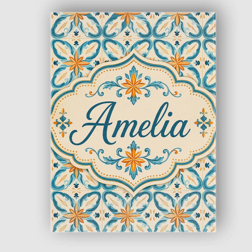 Personalised Name Soft Blue and Yellow Custom  Modern Room Accent Elegant Feature Canvas Wall Art Print Decor Picture Ready to Hang