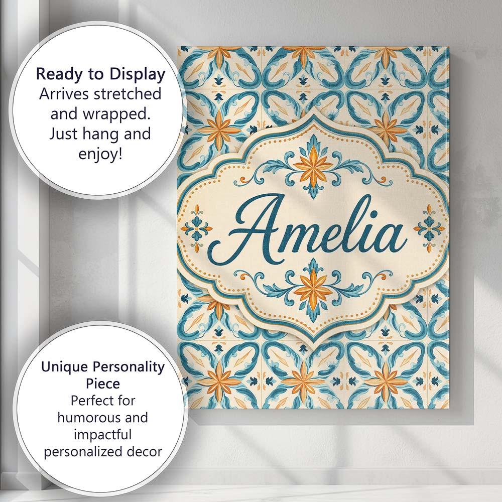 Personalised Name Soft Blue and Yellow Custom  Modern Room Accent Elegant Feature Canvas Wall Art Print Decor Picture Ready to Hang