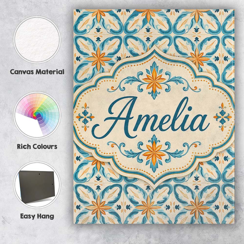 Personalised Name Soft Blue and Yellow Custom  Modern Room Accent Elegant Feature Canvas Wall Art Print Decor Picture Ready to Hang