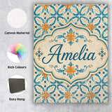 Personalised Name Soft Blue and Yellow Custom  Modern Room Accent Elegant Feature Canvas Wall Art Print Decor Picture Ready to Hang