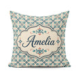 Custom Name Teal and Red Ornamental Tile with Symmetrical Floral Square Filled Cushion Throw Pillow Sofa Bed Home Decor Zip Washable UK Made
