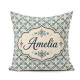 Custom Name Teal and Red Ornamental Tile with Symmetrical Floral Square Filled Cushion Throw Pillow Sofa Bed Home Decor Zip Washable UK Made